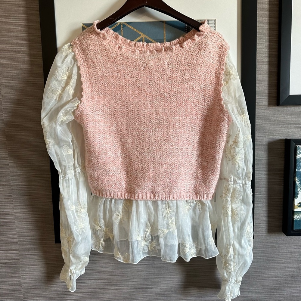 By Anthropologie Layered Sweater Vest Pink size large - Picture 5 of 10